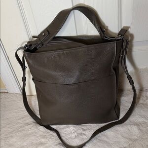 All Sants Spacious Pebbled Leather Tote in Dark Brown